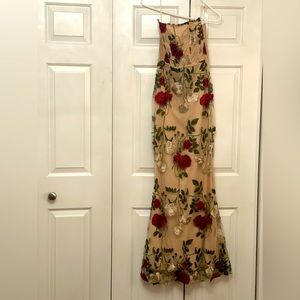 Floral dress-nude lining and sheer floral overlay.Corset top.Mermaid fit. Size M